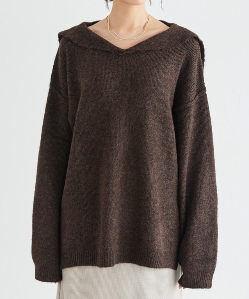 Pierrot(ピエロ)の「セーラーカラーニット(ニット/セーター・レディース・アイボリー/ブラウン/ベージュ・M)」の19枚目の写真