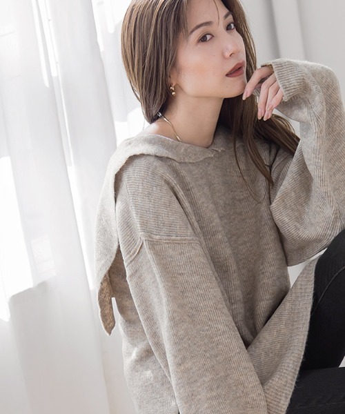 Pierrot(ピエロ)の「セーラーカラーニット(ニット/セーター・レディース・アイボリー/ブラウン/ベージュ・M)」の7枚目の写真