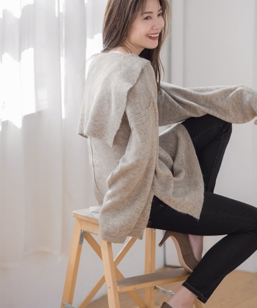 Pierrot(ピエロ)の「セーラーカラーニット(ニット/セーター・レディース・アイボリー/ブラウン/ベージュ・M)」の17枚目の写真