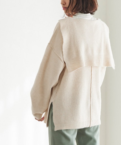 Pierrot(ピエロ)の「セーラーカラーニット(ニット/セーター・レディース・アイボリー/ブラウン/ベージュ・M)」の4枚目の写真