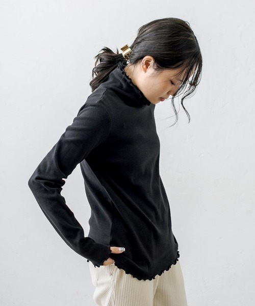PUAL CE CIN（ピュアルセシン）の「起毛ハイネックロングスリーブ（Tシャツ/カットソー・レディース・ブラック/ナチュラル・FREE）」の8枚目の写真