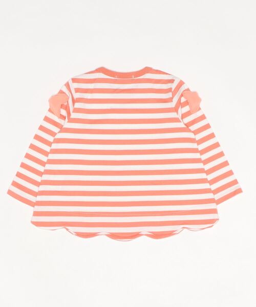 Moujonjon(ムージョンジョン)の「袖リボン裾スカラップボーダーTシャツ(Tシャツ/カットソー・キッズ・パープル/オレンジ・100/110/120/140/90/130/80)」の3枚目の写真