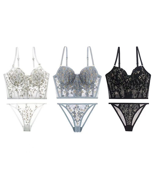 花柄刺繍 コルセット1/2カップロングブラジャー D70 ラブリーピンクフラワー刺繍フロントホックカップブラジャー