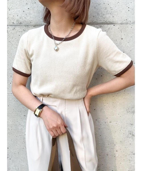 jumelle（ジュメロ）の「配色Ｔシャツ（Tシャツ/カットソー・レディース・ベージュ/ピンク・FREE）」の2枚目の写真