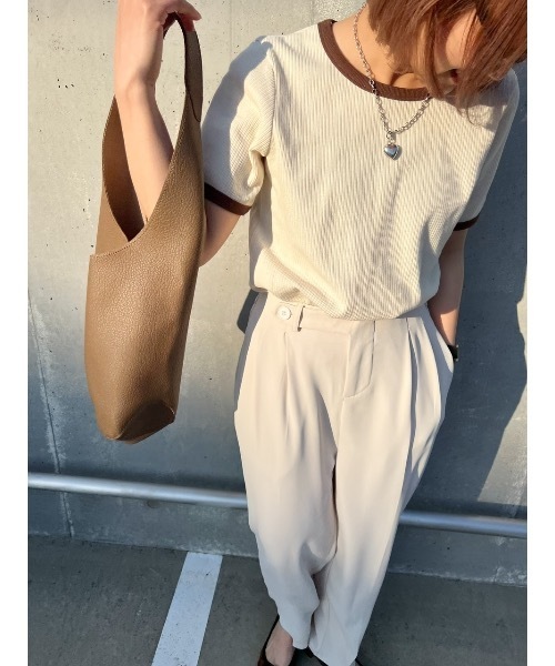 jumelle（ジュメロ）の「配色Ｔシャツ（Tシャツ/カットソー・レディース・ベージュ/ピンク・FREE）」の13枚目の写真