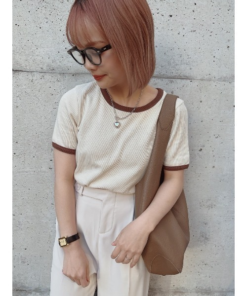 jumelle（ジュメロ）の「配色Ｔシャツ（Tシャツ/カットソー・レディース・ベージュ/ピンク・FREE）」の4枚目の写真