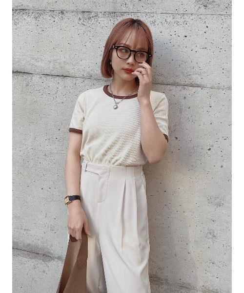 jumelle（ジュメロ）の「配色Ｔシャツ（Tシャツ/カットソー・レディース・ベージュ/ピンク・FREE）」の11枚目の写真