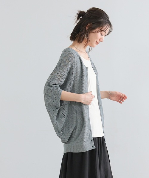 osharewalker（オシャレウォーカー）の「『透かし編みドルマンニット2wayカーディガン』（カーディガン/ボレロ・レディース・ミント/ダークネイビー/ライトベージュ・FREE）」の20枚目の写真