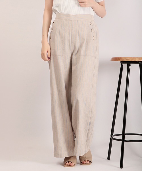 Anna Nicola（アンナニコラ）の「Anna Nicola リネンストライプ ベイカーパンツ（その他パンツ・レディース・ネイビー/ベージュ/オフホワイト・38）」の6枚目の写真