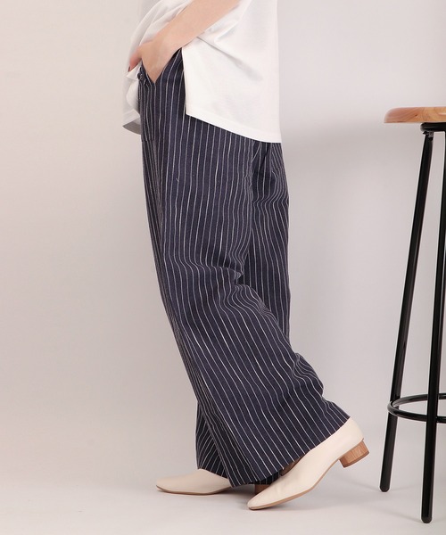 Anna Nicola（アンナニコラ）の「Anna Nicola リネンストライプ ベイカーパンツ（その他パンツ・レディース・ネイビー/ベージュ/オフホワイト・38）」の11枚目の写真