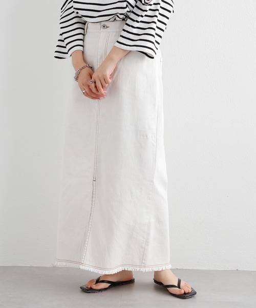 CIAOPANIC TYPY（チャオパニックティピー）の「■【TYPYDENIM】スリットロングスカート（デニムスカート・レディース・ホワイト/ネイビー・SMALL/MEDIUM）」の5枚目の写真