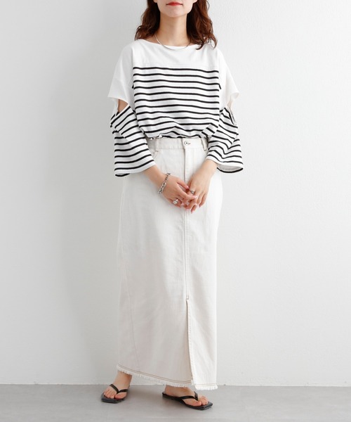 CIAOPANIC TYPY（チャオパニックティピー）の「■【TYPYDENIM】スリットロングスカート（デニムスカート・レディース・ホワイト/ネイビー・SMALL/MEDIUM）」の10枚目の写真