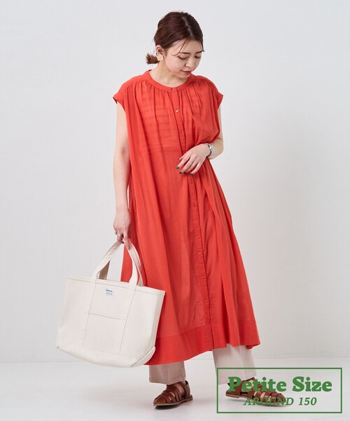 FREAK'S STORE（フリークスストア）の「【プチシリーズ】インドコットンクレープシャツワンピース（シャツワンピース・レディース・オレンジ/オリーブ/サックスブルー/オフホワイト/グリーン/ブラック・ﾌﾘ-）」の6枚目の写真