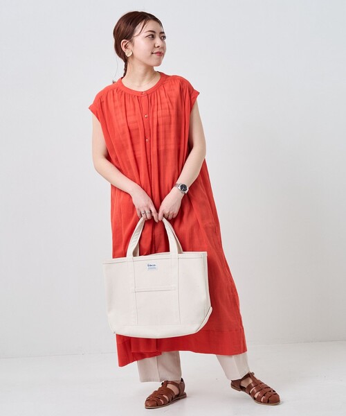 FREAK'S STORE（フリークスストア）の「【プチシリーズ】インドコットンクレープシャツワンピース（シャツワンピース・レディース・オレンジ/オリーブ/サックスブルー/オフホワイト/グリーン/ブラック・ﾌﾘ-）」の12枚目の写真