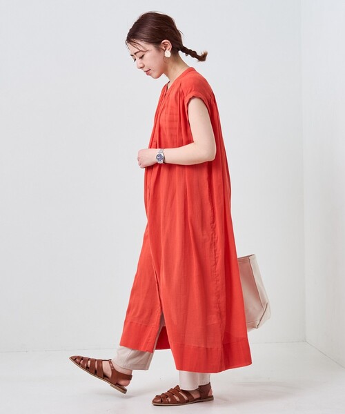 FREAK'S STORE（フリークスストア）の「【プチシリーズ】インドコットンクレープシャツワンピース（シャツワンピース・レディース・オレンジ/オリーブ/サックスブルー/オフホワイト/グリーン/ブラック・ﾌﾘ-）」の20枚目の写真