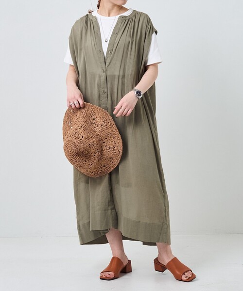 FREAK'S STORE（フリークスストア）の「【プチシリーズ】インドコットンクレープシャツワンピース（シャツワンピース・レディース・オレンジ/オリーブ/サックスブルー/オフホワイト/グリーン/ブラック・ﾌﾘ-）」の13枚目の写真