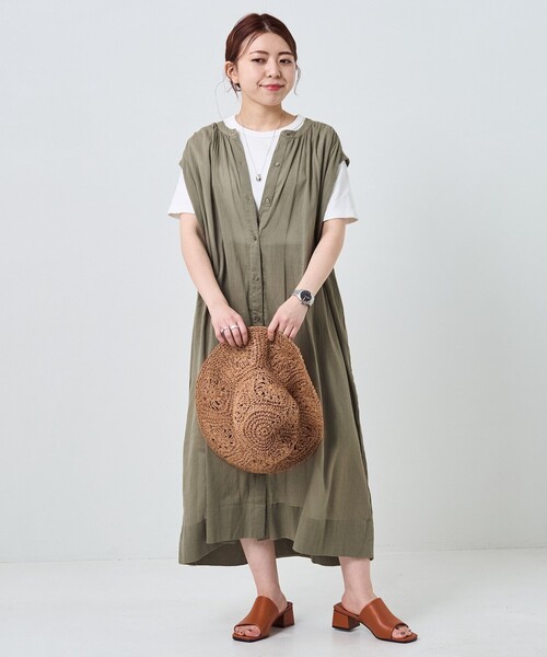 FREAK'S STORE（フリークスストア）の「【プチシリーズ】インドコットンクレープシャツワンピース（シャツワンピース・レディース・オレンジ/オリーブ/サックスブルー/オフホワイト/グリーン/ブラック・ﾌﾘ-）」の21枚目の写真