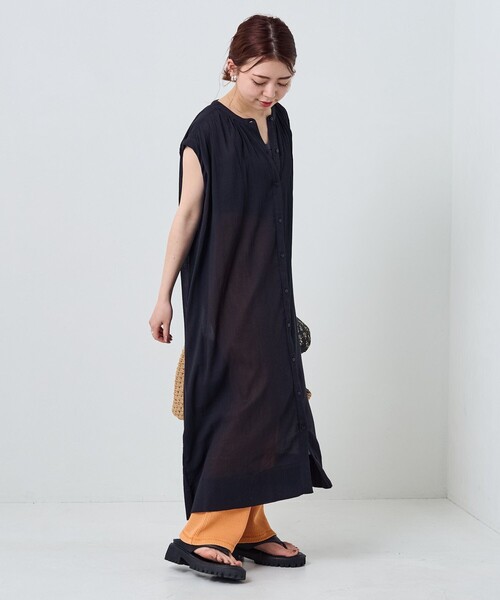 FREAK'S STORE（フリークスストア）の「【プチシリーズ】インドコットンクレープシャツワンピース（シャツワンピース・レディース・オレンジ/オリーブ/サックスブルー/オフホワイト/グリーン/ブラック・ﾌﾘ-）」の18枚目の写真