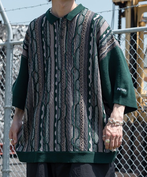 Perushu(ペルーシュ)の「ユーズドライクニットポロ(ポロシャツ・メンズ・ボルドー/オリーブ/ブルー・LARGE/MEDIUM)」の9枚目の写真