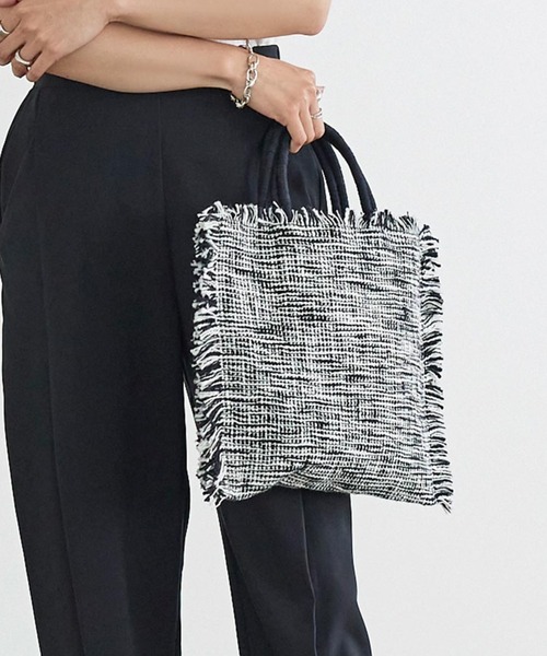 KOBE LETTUCE（コウベレタス）の「フリンジジャガードトートバッグ[B1469]（トートバッグ・レディース・オフホワイト/ベージュ系その他/ブラック系その他・FREE）」の14枚目の写真