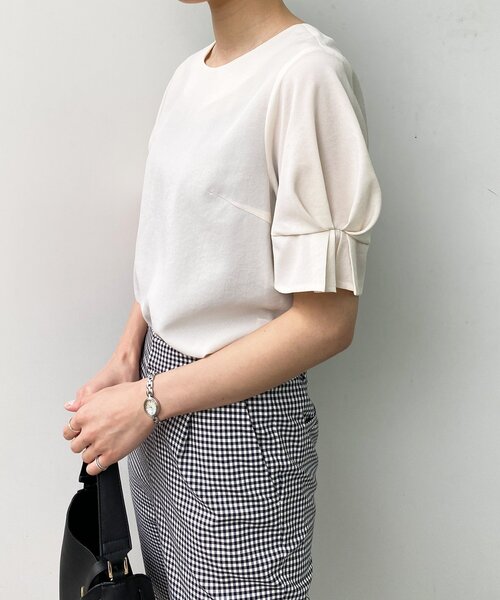マチャット machatt タックスリーブ パフブラウス Fサイズ ネイビー マチャット MACHATT同型 ドッキングパフブラウス
