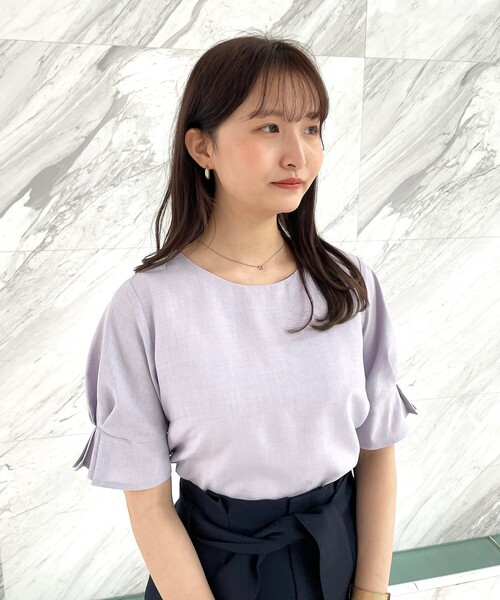 machatt タックスリーブパフブラウス ネイビー 人気☆machatt マチャット☆タックスリーブブラウス パフ