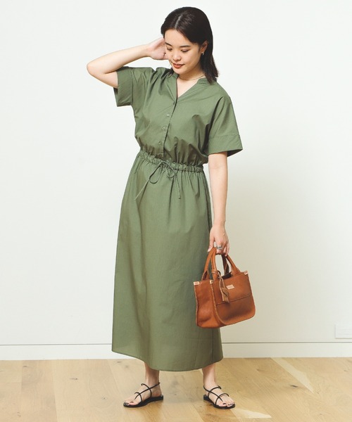 BEAMS HEART（ビームスハート）の「スキッパー ドロスト ワンピース（洗濯機可能）（ワンピース・レディース・ベージュ/ネイビー/グリーン/サックスブルー/グリーン系その他4・ONE SIZE）」の6枚目の写真