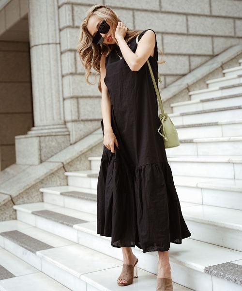 esutoreja（エストレジャ）の「デザインマキシドレス（ワンピース・レディース・ブラック/ブラウン/オレンジ/グリーン・FREE）」の2枚目の写真