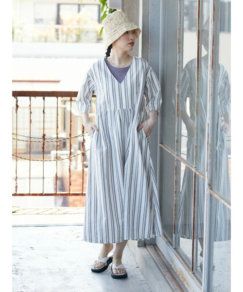 CRAFT STANDARD BOUTIQUE（クラフトスタンダードブティック）の「Vネックリネン混カフタンワンピース　＊◆（ワンピース・レディース・ストライプ・FREE）」の12枚目の写真