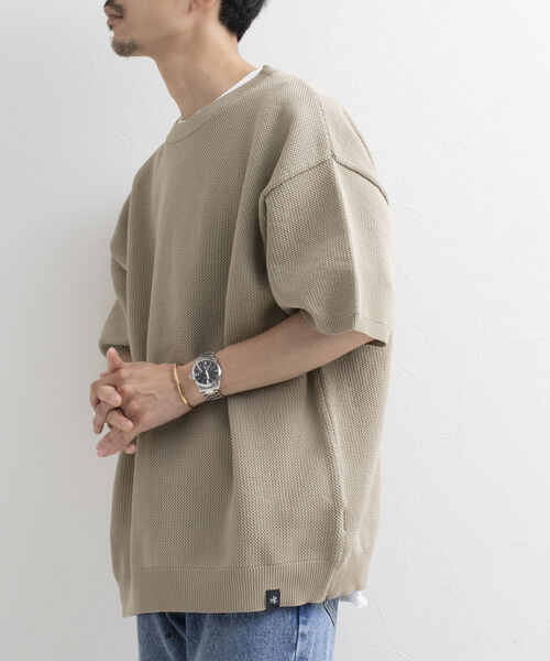 GLOSTER(グロスター)の「【GLOSTER/グロスター】《ニット+カットソーの2点SET》レイヤード バルーンニットTシャツ サマーニット(ニット/セーター・メンズ・チャコールグレー/ベージュ/オレンジ/ネイビー/ライトグリーン・S/M/L)」の3枚目の写真