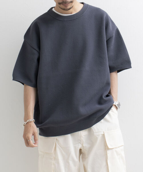 GLOSTER(グロスター)の「【GLOSTER/グロスター】《ニット+カットソーの2点SET》レイヤード バルーンニットTシャツ サマーニット(ニット/セーター・メンズ・チャコールグレー/ベージュ/オレンジ/ネイビー/ライトグリーン・S/M/L)」の2枚目の写真