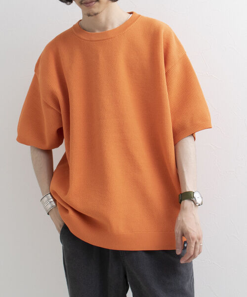 GLOSTER(グロスター)の「【GLOSTER/グロスター】《ニット+カットソーの2点SET》レイヤード バルーンニットTシャツ サマーニット(ニット/セーター・メンズ・チャコールグレー/ベージュ/オレンジ/ネイビー/ライトグリーン・S/M/L)」の5枚目の写真