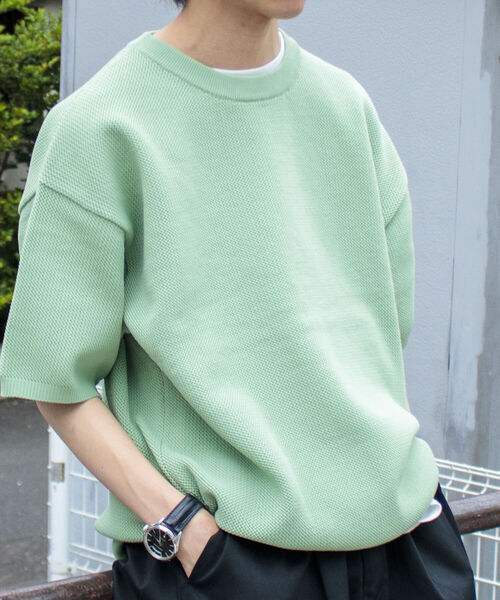 GLOSTER(グロスター)の「【GLOSTER/グロスター】《ニット+カットソーの2点SET》レイヤード バルーンニットTシャツ サマーニット(ニット/セーター・メンズ・チャコールグレー/ベージュ/オレンジ/ネイビー/ライトグリーン・S/M/L)」の1枚目の写真