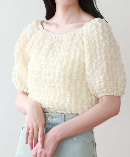 archives（アルシーヴ）の「’２ｗａｙポップコーンオフショルＴＯＰＳ’（Tシャツ/カットソー・レディース・ブラック/ネイビー/レッド/アイボリー・MEDIUM）」の2枚目の写真