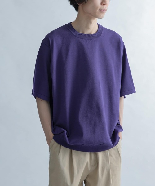 FORK&SPOON(フォークアンドスプーン)の「FORK&SPOON クルーネックニットTシャツ(Tシャツ/カットソー・メンズ・ライトグレー/パープル・4/5)」の1枚目の写真