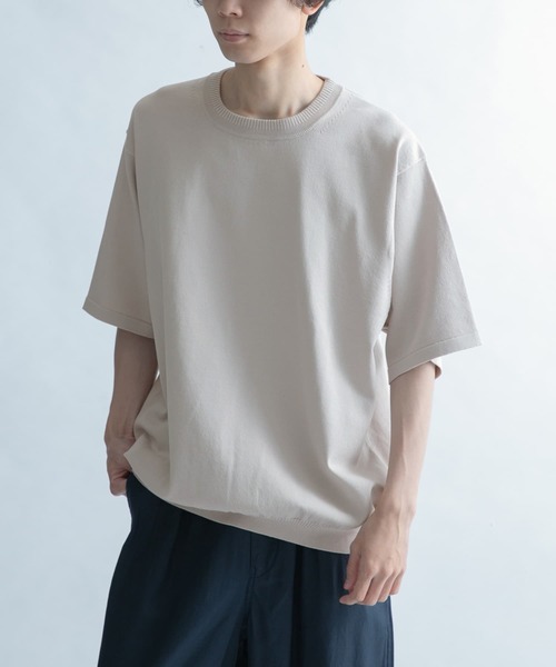 FORK&SPOON(フォークアンドスプーン)の「FORK&SPOON クルーネックニットTシャツ(Tシャツ/カットソー・メンズ・ライトグレー/パープル・4/5)」の2枚目の写真