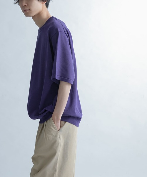 FORK&SPOON(フォークアンドスプーン)の「FORK&SPOON クルーネックニットTシャツ(Tシャツ/カットソー・メンズ・ライトグレー/パープル・4/5)」の9枚目の写真