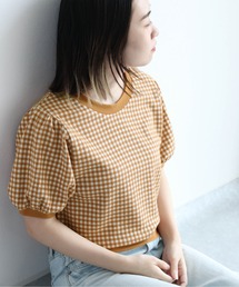 パフスリーブギンガムチェックトップス