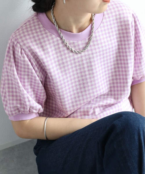 cepo（セポ）の「パフスリーブギンガムチェックトップス（Tシャツ/カットソー・レディース・ブラック/ライム/パープル/ベージュ・M）」の4枚目の写真