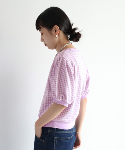 cepo（セポ）の「パフスリーブギンガムチェックトップス（Tシャツ/カットソー・レディース・ブラック/ライム/パープル/ベージュ・M）」の6枚目の写真