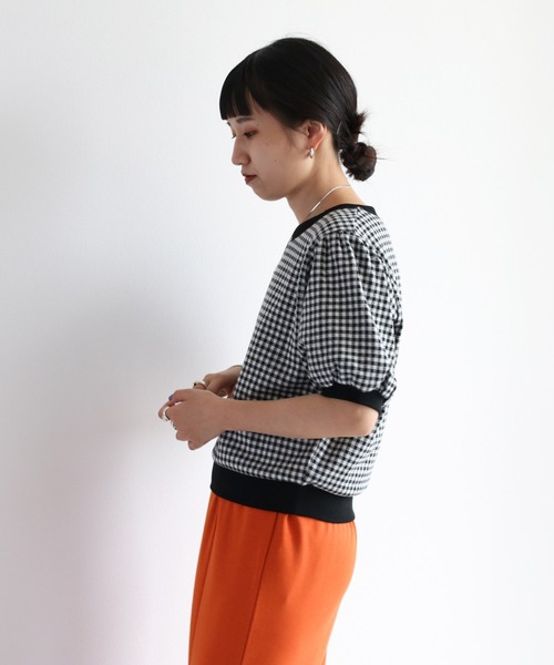 cepo（セポ）の「パフスリーブギンガムチェックトップス（Tシャツ/カットソー・レディース・ブラック/ライム/パープル/ベージュ・M）」の19枚目の写真
