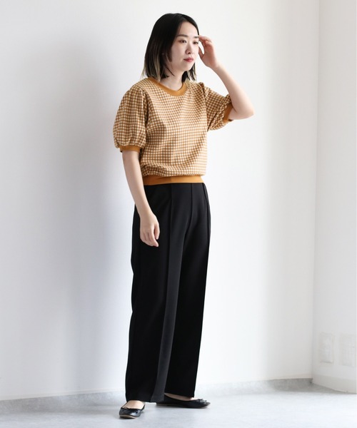 cepo（セポ）の「パフスリーブギンガムチェックトップス（Tシャツ/カットソー・レディース・ブラック/ライム/パープル/ベージュ・M）」の16枚目の写真