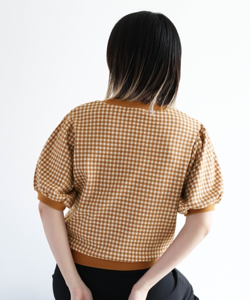 cepo（セポ）の「パフスリーブギンガムチェックトップス（Tシャツ/カットソー・レディース・ブラック/ライム/パープル/ベージュ・M）」の15枚目の写真