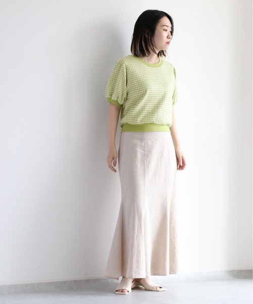 cepo（セポ）の「パフスリーブギンガムチェックトップス（Tシャツ/カットソー・レディース・ブラック/ライム/パープル/ベージュ・M）」の12枚目の写真