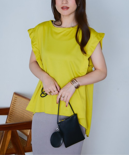 ECRIRE（エクリール）の「【miho.a.nicoコラボ】タックデザインノースリーブカットソーブラウス（シャツ/ブラウス・レディース・ブラック/オフホワイト/イエロー/オレンジ・M/L）」の14枚目の写真