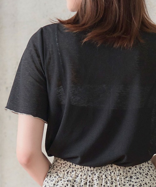 anown(アノン)の「スラブ調 シア―トップス メロウ 半袖 ハイネック ブルー グリーン(Tシャツ/カットソー・レディース・ブラック/オフホワイト/オレンジ/ブルーグリーン・M)」の9枚目の写真