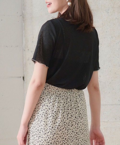 anown(アノン)の「スラブ調 シア―トップス メロウ 半袖 ハイネック ブルー グリーン(Tシャツ/カットソー・レディース・ブラック/オフホワイト/オレンジ/ブルーグリーン・M)」の12枚目の写真