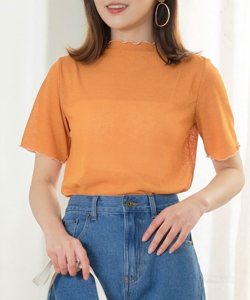 anown(アノン)の「スラブ調 シア―トップス メロウ 半袖 ハイネック ブルー グリーン(Tシャツ/カットソー・レディース・ブラック/オフホワイト/オレンジ/ブルーグリーン・M)」の13枚目の写真