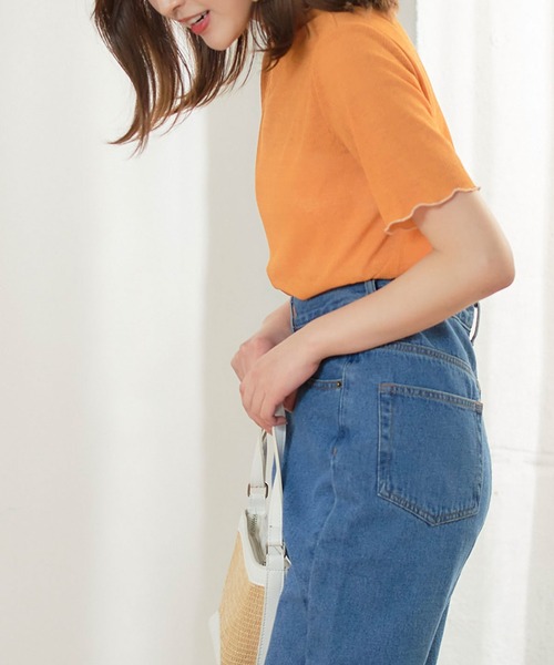 anown(アノン)の「スラブ調 シア―トップス メロウ 半袖 ハイネック ブルー グリーン(Tシャツ/カットソー・レディース・ブラック/オフホワイト/オレンジ/ブルーグリーン・M)」の10枚目の写真