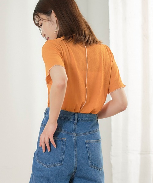anown(アノン)の「スラブ調 シア―トップス メロウ 半袖 ハイネック ブルー グリーン(Tシャツ/カットソー・レディース・ブラック/オフホワイト/オレンジ/ブルーグリーン・M)」の15枚目の写真